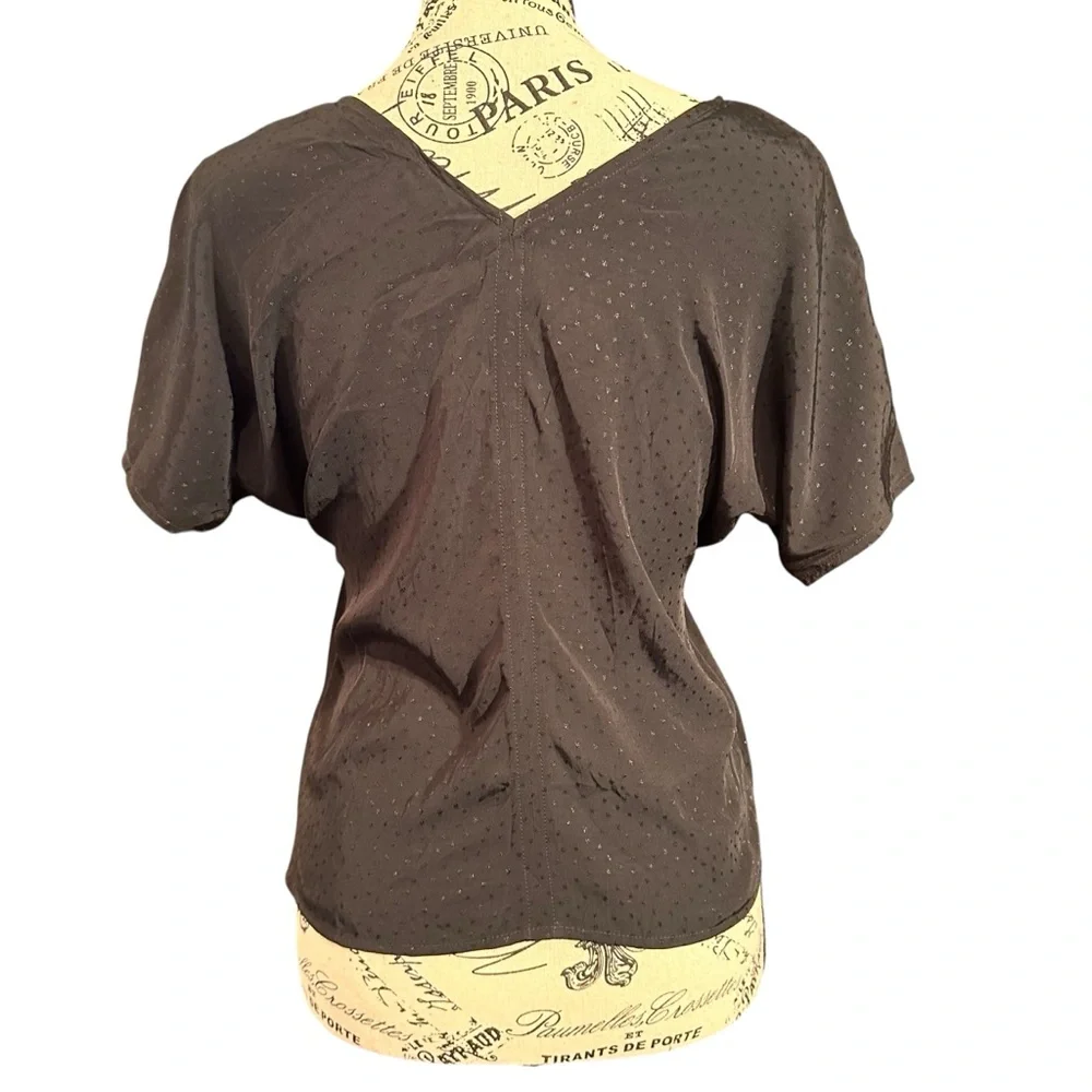 Madewell Ruched V Neck Jacquard Top Minimalist Texture Black Side Zip Size 0 NWT